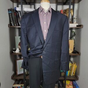 Ermenegildo Zegna TROFEO Men's Sport Coat‎ Blazer Two Button Navy Striped 50L
